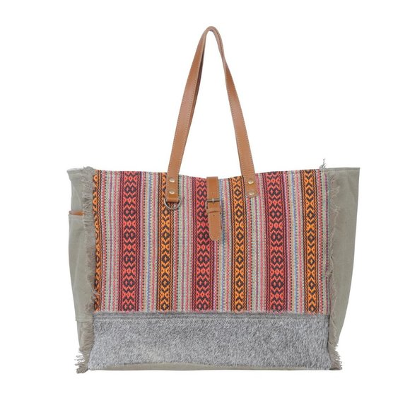Myra Bag Handbags - Myra Bag Handmade Rouge Weekender Bag Upcycled Canvas & Cowhide Leather